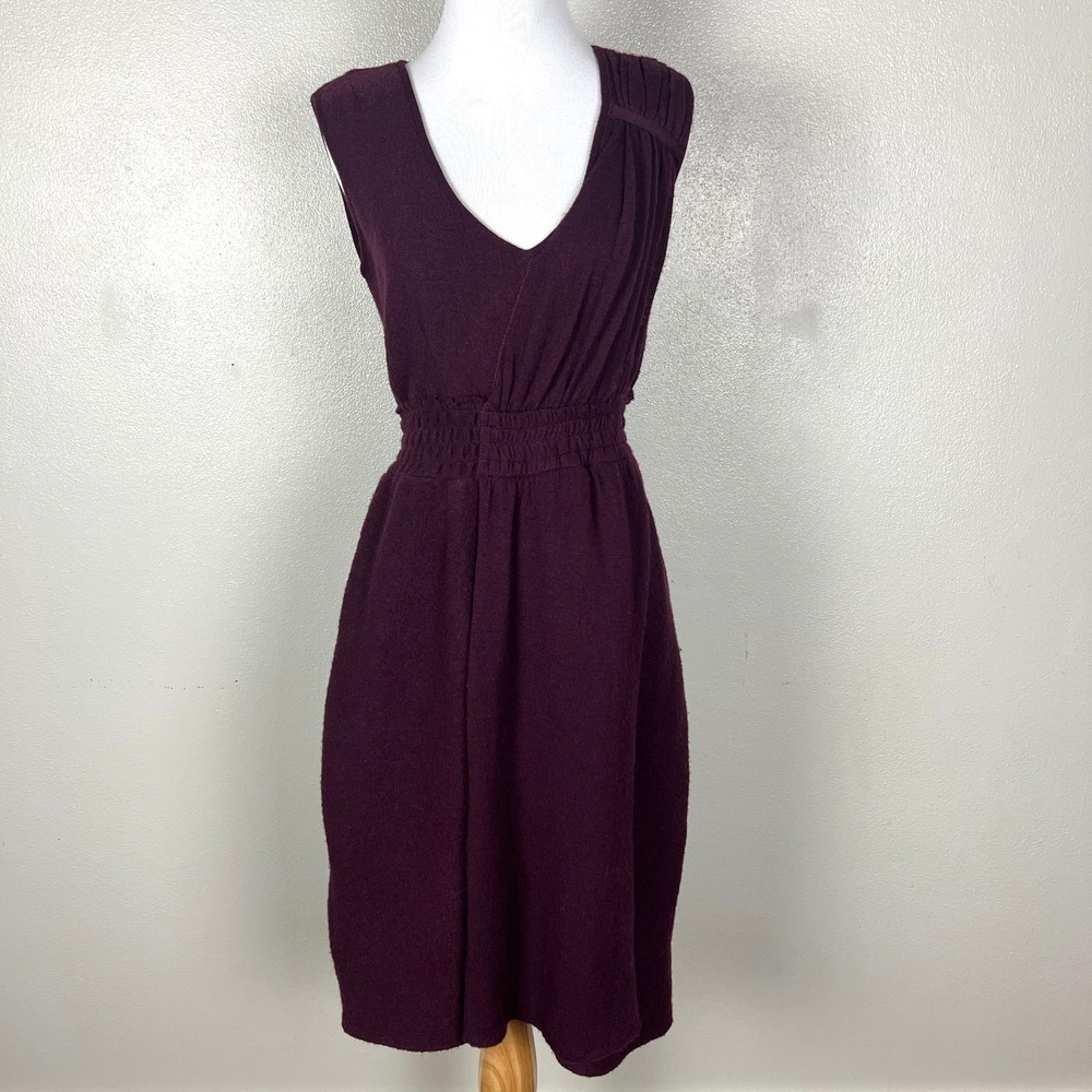 Sparrow Cordial Embrace Sweater Dress Women Small Wine Merino Wool Smocked Waist